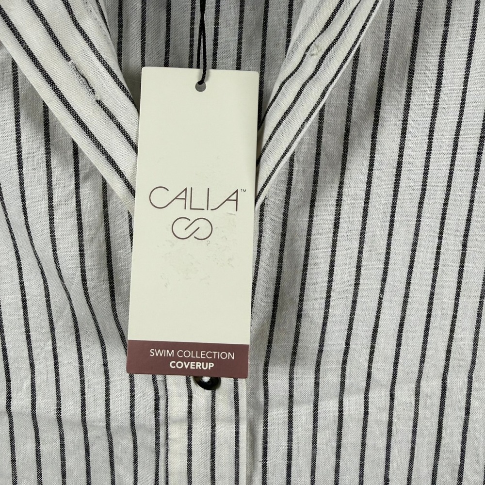 CALIA Womens XS Coverup Ivory Yucatan Stripe Button Down Linen Blend Shirt Dress - Picture 4 of 12